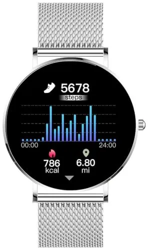 SMARTWATCH XCOAST SIONA 2 Topas Silver - Ultradünne Damen Smartwatch, 6,9mm flach, AMOLED Display und 7 Tage Akkulaufzeit