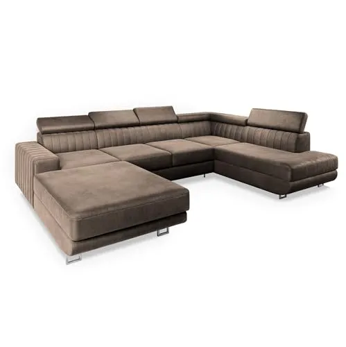 Ecksofa SIENA R-S mit Schlaffunktion und Bettkasten - Ecksofa mit eleganter U-Form, bietet praktischen Stauraum und eine komfortable Schlaffunktion für Gäste. Ideal für stilvolle Wohnzimmer und unvergessliche Momente der Entspannung.