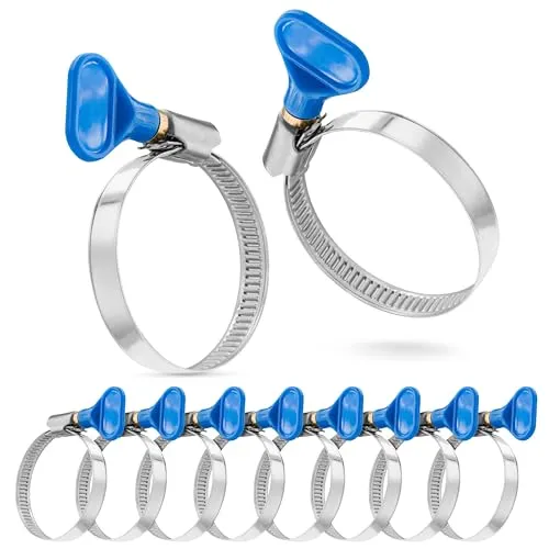 Poppstar 10x Schlauchschellen mit Flügelmutter Edelstahl, Spannbereich 32-50 mm, W2-Qualität, blau