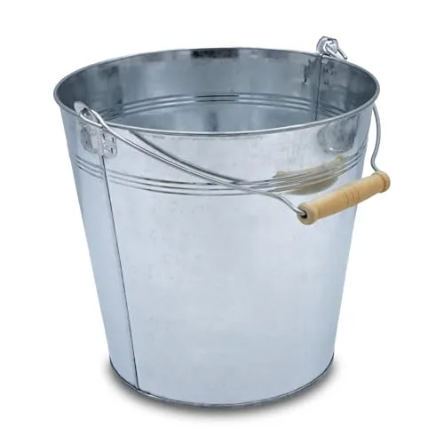 Deko Zinkeimer mit Holzgriff - Silber / 10 L - Metall Eimer zum Bepflanzen oder Transportieren - Gartendeko Blecheimer Ascheeimer Pflanzeimer Eiskübel Sektkühler