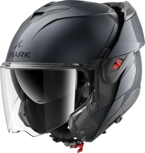 Shark Oxo Blank Klapphelm L, schwarz-grau für Männer - Motorradhelm mit kratzfestem Visier und integriertem Sonnenvisier, ideal für Brillenträger und für maximalen Komfort beim Fahren.