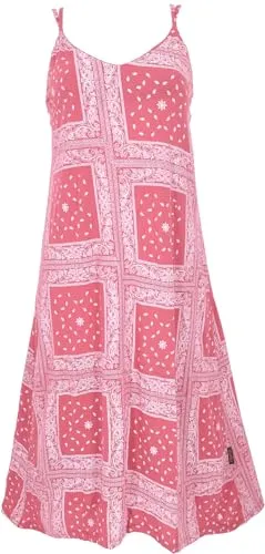GURU SHOP Midikleid mit Patchworkdruck - Koralle, Damen Sommerkleid - Freizeitkleid für Damen, locker fallendes Design mit vorteilhafter Wadenlänge, ideal für warme Sommertage und bequem für jeden Anlass.
