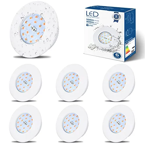 HiBay Einbaustrahler LED 5W Flach LED Spot 230V Badezimmer IP44 Deckenspots 3000K Warmweiß Einbauleuchten Weiß Rund 500lm 6er Set
