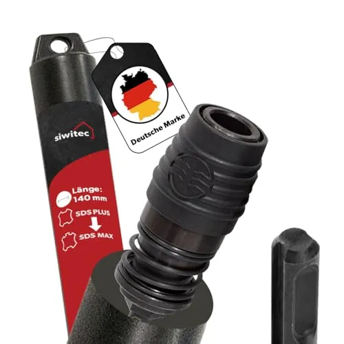 siwitec SDS Plus zu SDS Max Adapter - Der siwitec SDS Plus zu SDS Max Adapter ermöglicht die Nutzung von SDS Max Bohrern und Meißeln in SDS Plus Maschinen. Hochwertige Verarbeitung sorgt für Langlebigkeit und zuverlässige Leistung bei allen Bauprojekten.