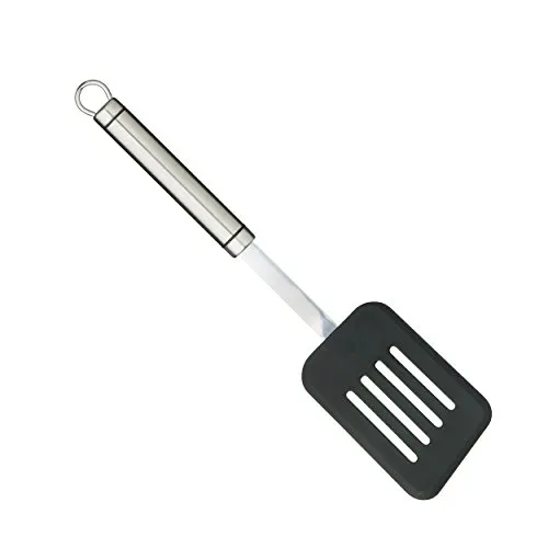 Kitchen Craft Professional Schlitzwender Edelstahl antihaftbeschichtet ovaler Griff, 5028250123923, Silber/Schwarz