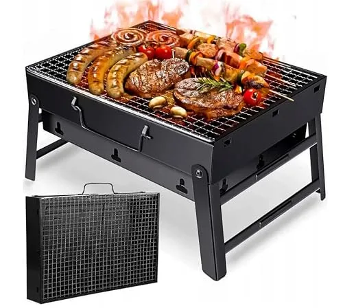 Stalco Holzkohlegrill Klappbar Picknickgrill aus Edelstahl, Tragbarer BBQ Koffergrill, Kleiner Grill Portable Campinggrill Abnehmbare BBQ Grills für Garten Party, Balkon & Outdoor