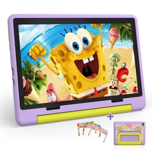 Laptok Kinder Tablet 10 Zoll, Android 16 Tablet für Kinder mit 24 GB RAM+64GB ROM(TF 1TB), Wi-Fi 6G, Widevine L1, 6000mAh, Sturzsicherer Schutzhülle, Lila