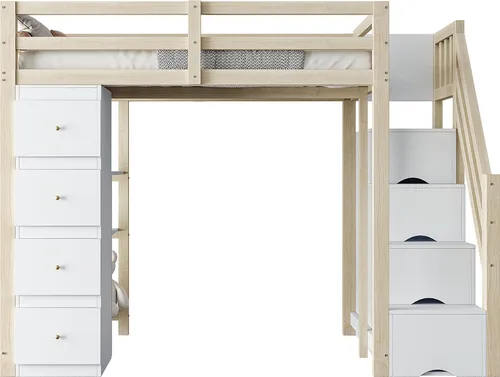 Hausbett mit Aufbewahrungsschublade und Kletterleiter Hochbett Kinderbett Einzelbett Massivholzbett 90*200cm Holzfarbe