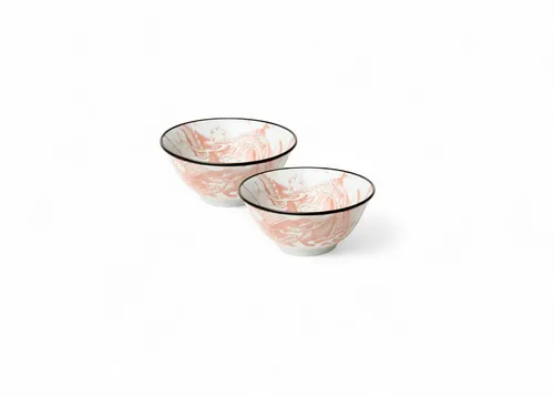 WestCraft Suppenschale Japan-Bowls Schalen Porzellan 15 cm 2er Set Drachengott - Roter Morgen, Porzellan, Hochwertig, asiatische Reis-, Nudel-, Tapas-, Udon-, Müsli-Schüssel