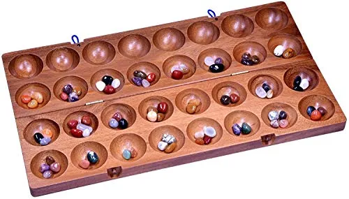 LOGOPLAY Hus - 2.Wahl - Bao - Kalaha - Bohnenspiel - Muschelspiel - Edelsteinspiel aus Samena-Holz