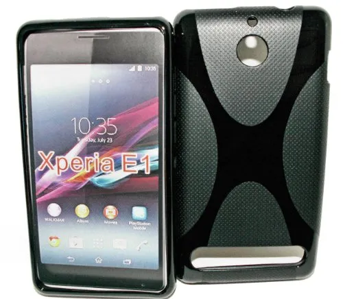 PeKa Internethandel Design X-Rubber Silikon TPU Hülle kompatibel mit Sony Xperia E1- Cover case Schutzhülle Bumper in der Farbe Schwarz -#