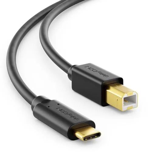 deleyCON 1,5m USB C Druckerkabel (Für Drucker, Scanner, MIDI) USB-C auf USB-B Kabel, für Epson HP Samsung Canon Brother iPhone 17 16 15 Notebook Tablet PC MacBook