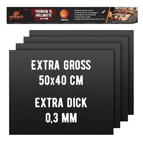 grillart® 4 SET Premium BBQ Grillmatte – Anti-Haft Grillmatte für Gasgrill - Grillplatten: Hochwertige und langlebige Grillmatten, die das Anbrennen verhindern und den Grill sauber halten. Ideal für Gas- und Holzkohlegrills sowie als Backmatte.