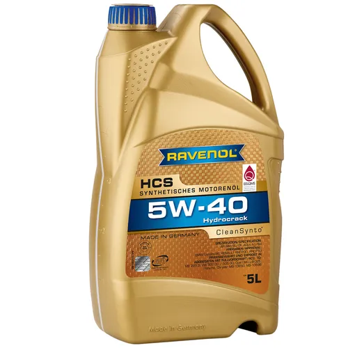 RAVENOL HCS SAE 5W-40 Motoröl 5 Liter - Synthetisches Motoröl für hohe Leistung, geeignet für zahlreiche Herstellerfreigaben wie VW und BMW, ideal für optimalen Motorschutz.
