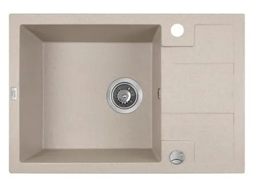 KOLMAN Granitspüle 44x65 cm Barbados Spülbecken Einzelbecken Beige mit kurzer Abtropffläche | platzsparender Siphon Gratis