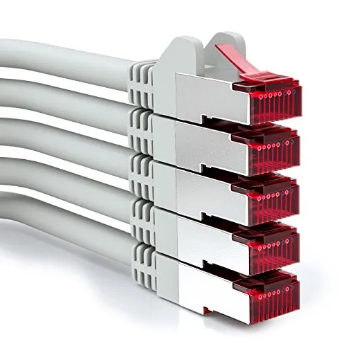 deleyCON 5x 2m CAT6 Patchkabel S/FTP PIMF Schirmung CAT-6 RJ45 Netzwerkkabel Ethernetkabel LAN DSL Switch Router Modem Access Point Patchfelder - Grau