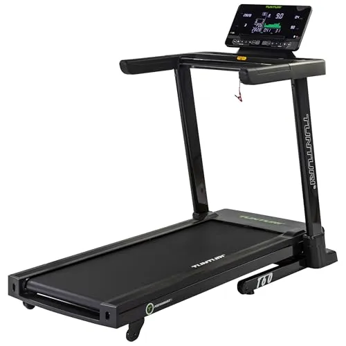 Tunturi T60 Performance Laufband Klappbar - Laufband für Zuhause mit 44 Trainingsprogrammen und LED Monitor, ideal für alle Leistungsstufen. Genießen Sie ein angenehmes Laufgefühl auf der großen Lauffläche mit Dämpfungssystem.