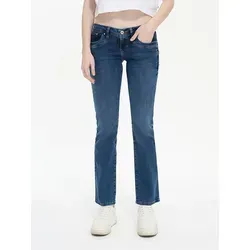 LTB Jeans Bootcut fit in Dunkelblau W33/L32 - Jeans im Bootcut fit mit Low Waist Bundhöhe, schmalem Bein und 5-Pocket Design. Ideal für einen lässigen Look mit Lederpatch für zusätzlichen Stil.