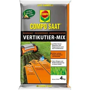 Compo SAAT® Vertikutier-Mix 4 kg für bis zu 133m² - Rasendünger mit Rasensamen, Dünger und Bodenaktivator für dichten, grünen Rasen. Ideal zur Regeneration nach dem Vertikutieren, versorgt den Boden bis zu 3 Monate mit Nährstoffen.