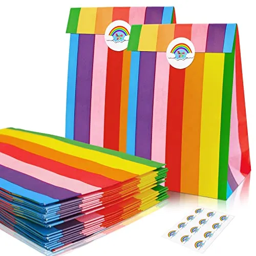 Papiertüten Geschenktüten Papier tüten Kindergeburtstag Geschenktüte Neon zum Süßigkeiten Mitgebsel Candy Giveaways Goodie, zum Kinder Party Hochzeit Halloween zum Verpacken von Geschenken 22x13x8cm