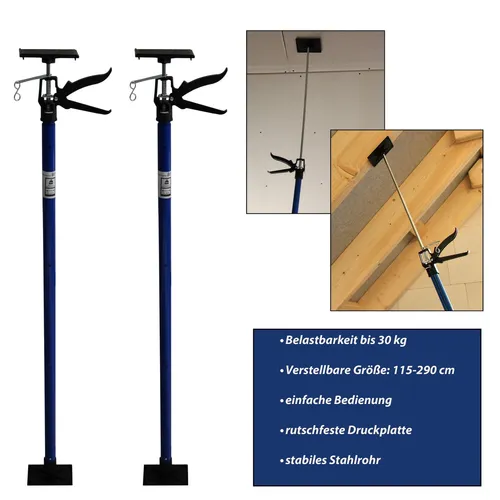 Helo Montagestütze Deckenstütze Teleskopstütze 115-290cm blau - Zubehör für Messtechnik, stufenlos verstellbar von 115-290 cm, ideal für Bauarbeiten und belastbar bis 30 kg für anspruchsvolle Aufgaben.
