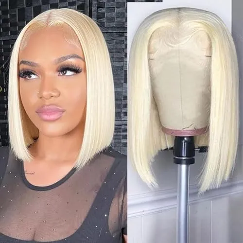 Zoll Kurze Bob Perücke menschliches Haar 613 Blonde gerade Spitze Front Perücken menschliches Haar 180% Dichte 13x6 HD Spitze Front Perücke Pre Plcuked Kleber Perücken mit Babyhaar für Frauen 10
