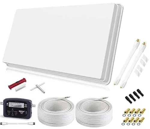 SELFSAT H30D2+ SET Twin Flachantenne - SAT-Antenne für 2 Teilnehmer, ideal für Full HD und 4K UHD Empfang, platzsparendes Flachdesign mit Fensterhalter für einfache Montage.