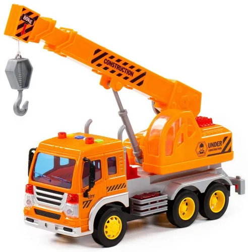 Polesie Spielzeug-Kran LKW CITY orange mit Licht und Sound - Spielzeug-Kran LKW für Kinder ab 3 Jahren, mit drehbarem Kranarm, Licht- und Soundeffekten für stundenlangen Spielspaß. Robuste Bauweise und kindgerechte Form sorgen für Sicherheit und Stabilität.