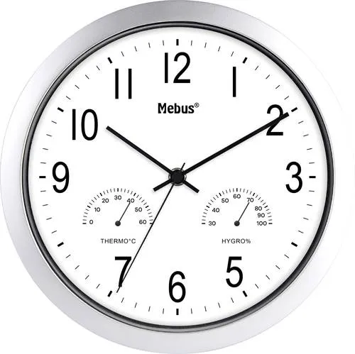 Mebus 06992 Quarz Wanduhr 25.5cm Silber - Wohnaccessoires mit integrierter Raumklimafunktion, perfekt für zeitgerechte Raumgestaltung und Wohlfühlatmosphäre.