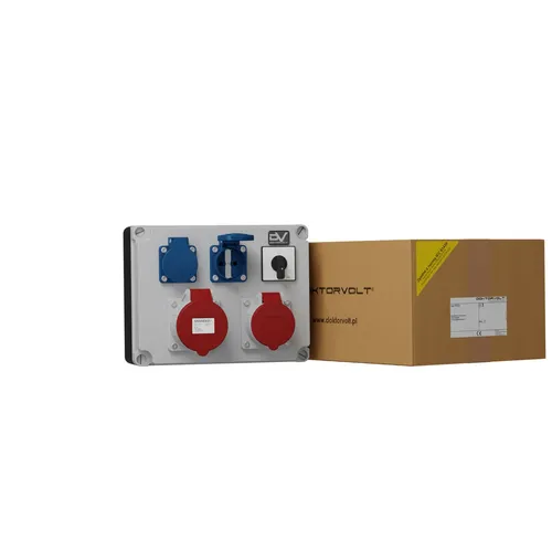 Stromverteiler FRED 32A 16A 2x230V mit Nockenschalter - Sonstige Elektroinstallationsartikel – Kompakter Stromverteiler mit Schutzklasse IP44, ideal für Baustellen und Werkstätten, ausgestattet mit 2x230V und 400V Steckdosen für vielseitige Anwendungen.
