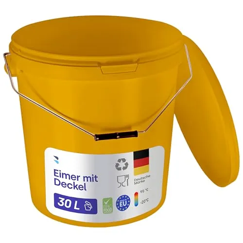 BenBow Eimer mit Deckel 30l gelb - Lebensmittelechter Aufbewahrungsbehälter aus Kunststoff, luftdicht und auslaufsicher, ideal für die Lagerung von Lebensmitteln und Flüssigkeiten, temperaturstabil und recycelbar.