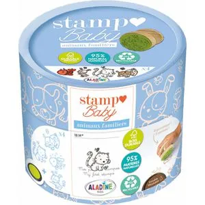 ALADINE 3003152 Stempelset Baby ECO - Umweltfreundliche Holzstempel für Kinder ab 18 Monaten, lustige Haustier-Motive in praktischer Kartonbox