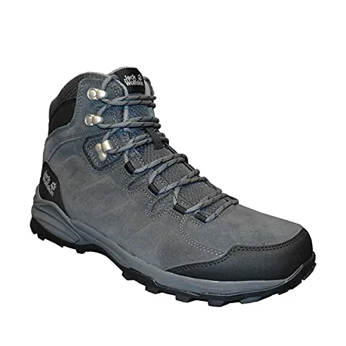 Jack Wolfskin MTN GOAT MID M Wanderschuh - Trekkingschuh schwarz 44,5 EU - Wanderschuhe mit knöchelhohem Design, ideal für anspruchsvolle Trails. Aus robustem Leder mit profiliertem Gummilaufsohlenmaterial für optimalen Halt und Dämpfung.