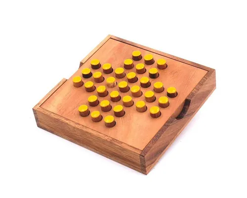 ROMBOL Denkspiele Spiel Solitaire - unterhaltsamer Klassiker aus edlem Holz, Steckspiel, Holzspiel