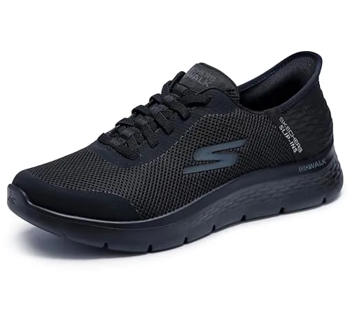 Skechers GO WALK FLEX HANDS UP Sneaker in Übergrößen Schwarz 216324 BBK - Wanderschuhe für Herren in Übergröße: Bequemer Slip In Sneaker mit Hands Free Slip-Ins™ für einfaches Anziehen und atmungsaktiver Goga Mat™ Einlegesohle für höchsten Komfort.