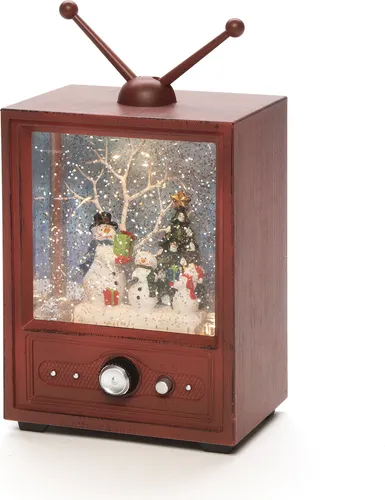 LED Warmweiß (3000K) Batterie/Akku 4373-000 Fernseher mit 3 Schneemännern - Weihnachtsbeleuchtung mit LED Fernseher, wassergefüllt und festlicher Atmosphäre für Ihr Zuhause