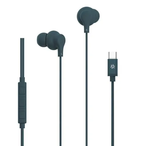 Celly, In-Ear-Kopfhörer mit USB-C-Kabel, mit Antwort-Taste, Lautstärkeregler, integriertem Mikrofon, Farbe: Blau