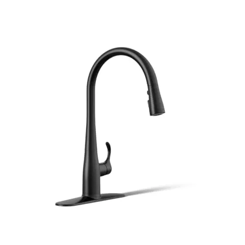 KOHLER Simplice K-596-BL Küchenarmatur, 3-Sprüh-Wasserhahn, Küchenspüle, Wasserhahn mit herausziehbarem Sprüher, mattschwarz, K-596-BL