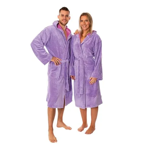 Lavea® Unisex Bademantel mit Kapuze – Flauschiger Morgenmantel in Fliederlila