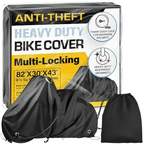 Fahrradabdeckung – Rahmenkörper + Radverriegelung – 1 oder 2 Fahrräder – 300D Premium Heavy Duty Ripstop Gewebe – Fahrradabdeckungen Outdoor Storage Waterproof – Schützt vor UV, Rennräder,Schwarz