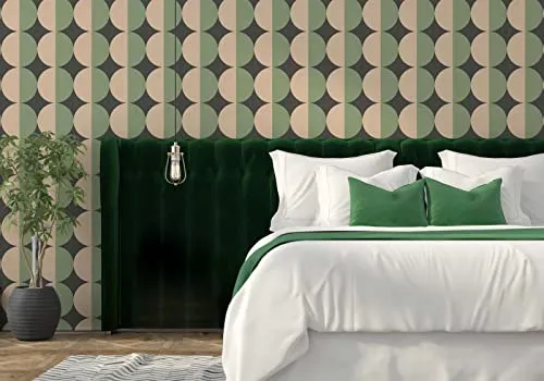 New Walls Retro Tapete 70er Jahre grün beige Kreismuster Vintage Wohnzimmer – 10,05 x 0,53 m