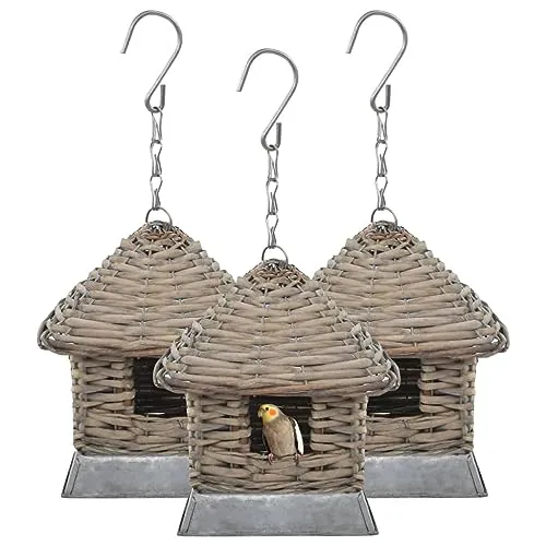 vidaXL 3X Vogelhaus aus Rattan – Handgefertigtes Nisthaus für Vögel - Nistkästen aus handgefertigtem Weidengeflecht, ideal für kleine Vögel. Robustes Gusseisen sorgt für Langlebigkeit und Gemütlichkeit in Ihrem Garten.