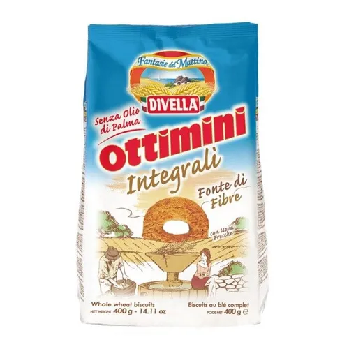Divella Ottimini Biscotti Integrali - Vollkornkekse - Kekse aus 55,2% Weizenvollkornmehl, ideal für gesundheitsbewusste Naschkatzen. Perfekt als Snack oder zum Kaffee!