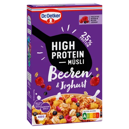 Dr. Oetker High Protein Müsli Beeren & Joghurt 400g Packung