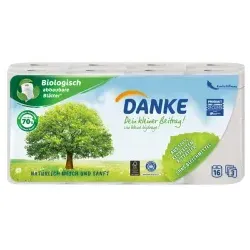 Danke Toilettenpapier, 3-lagig, weiß 10893 , 1 Packung = 16 Rollen à 150 Blatt