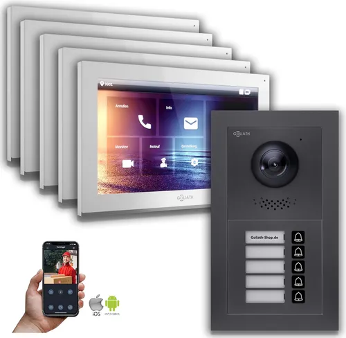 Goliath IP Video-Türsprechanlage 10 Zoll für 5-Familienhäuser - Moderne Video-Türsprechanlage mit 10 Zoll Monitor und Smartphone-App. Hohe Bildqualität und einfache Kommunikation für mehr Sicherheit im Alltag. Ideal für Mehrfamilienhäuser.