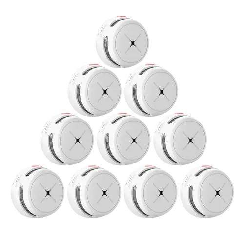 Rauchmelder 10er Set, AEGISLINK 10-Jahres Batterie Mini photoelektrischer Feuermelder, Brandmelder mit Test-/Stummschalt-Taste, Schwacher Batterie Warnung, S500