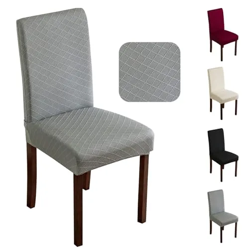 FRKOKRFA Stuhlhussen 4er Set Universal Stretch Jacquard Stuhlüberzüge, Abnehmbarer Waschbarer Stuhlüberzug, Dekoration Stuhlbezug für Esszimmer, Hotel, Hochzeit und Partys (Hellgrau)