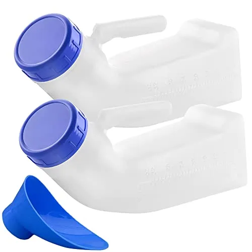 Ockyunoo Urinal für Mann Und Frau, 2er-Pack Tragbare Urinal, 1000ML Tragbare Toiletten-Urinale, Unisex-Urinale, Notfall Urinflasche, Auslaufsicheres Urinal, für Auto, Camping, Reisen, Outdoor
