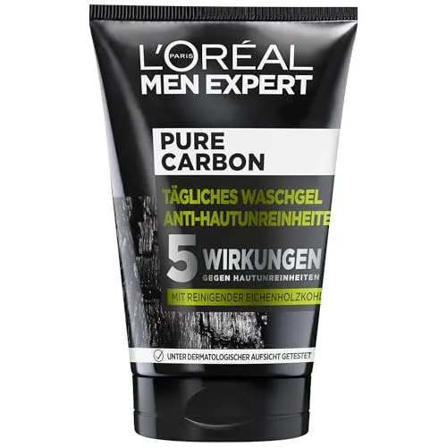 L'Oréal Men Expert tägliches Waschgel gegen unreine Haut für Männer - Reinigungsschaum & Gele für das Gesicht mit klärender Eichenholzkohle, bekämpft effektiv Pickel und Mitesser für ein frisches Hautbild.